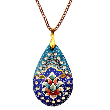 گردنبند میناکاری دست ساز گالری آسمانی طرح اشک فیروزه مدل ASHK-2