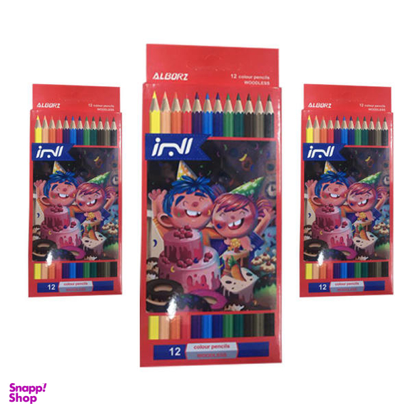 مداد رنگی 12 رنگ البرز مدل Woodless کد G3 بسته 3 عددی