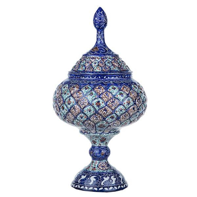 شکلات خوری مسی میناکاری شده اثر سلطانی ارتفاع 28 سانتی‌متر طرح 3