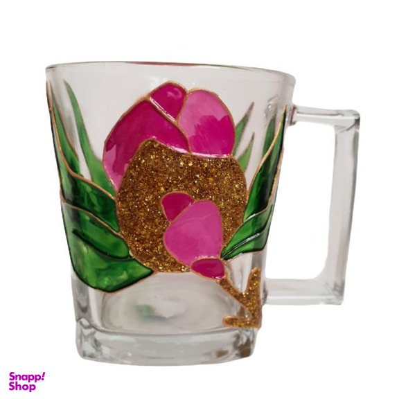 لیوان شیشه ای مدل دسته دار طرح غنچه