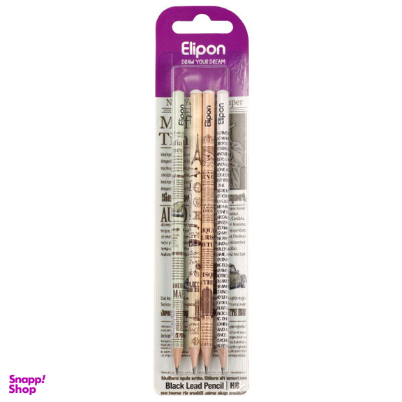 مداد مشکی الیپون مدل فانتزی گرد کد 8101940 بسته 4 عددی