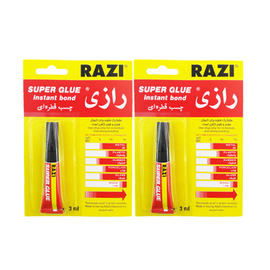چسب قطره ای رازی (Razi) مدل Super Glue حجم 3 میلی لیتر بسته 2 عددی