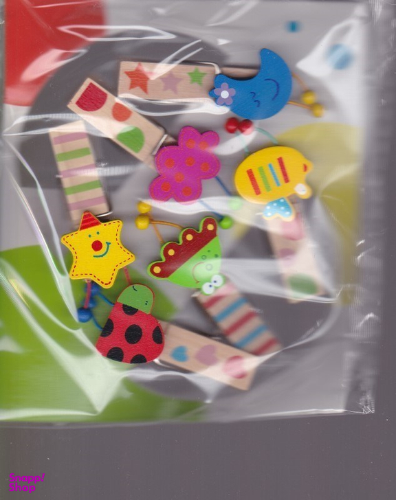 گیره چوبی پیکاردو طرح ابر و ماه و ستاره کد PL-03 بسته 6 عددی