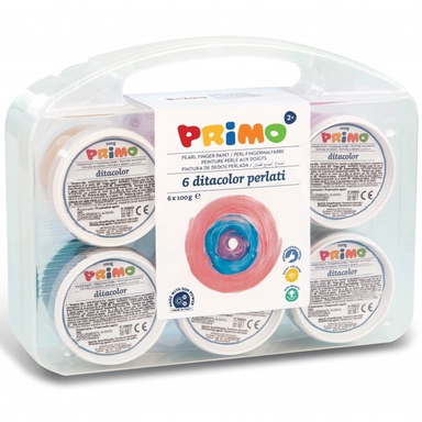 رنگ انگشتی صدفی پریمو (Primo) مدل جعبه پلاستیکی 229TPD100SP بسته 6 رنگ حجم 100گرم