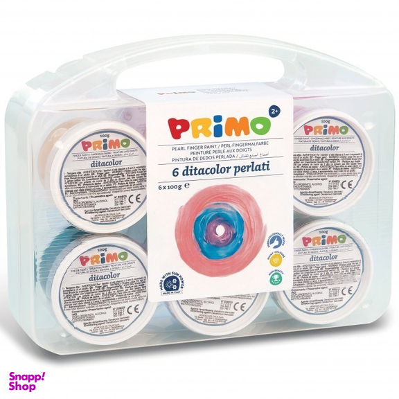 رنگ انگشتی صدفی پریمو (Primo) مدل جعبه پلاستیکی 229TPD100SP بسته 6 رنگ حجم 100گرم