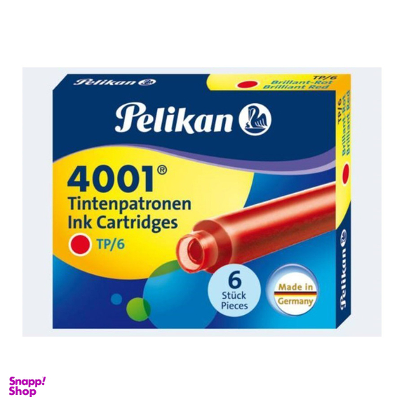 جوهر فشنگی کوتاه پلیکان (Pelikan) رنگ قرمز بسته 6 عددی