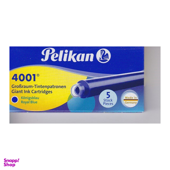 جوهر فشنگی پلیکان (Pelikan) مدل بلند کارتریج 4001 رنگ آبی بسته 5عددی