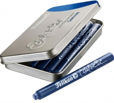 جوهر فشنگی پلیکان (Pelikan) مدل بلند ادلشتاین جعبه فلزی رنگ آبی بسته 5 عددی