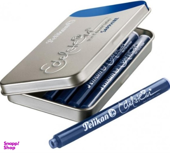جوهر فشنگی پلیکان (Pelikan) مدل بلند ادلشتاین جعبه فلزی رنگ آبی بسته 5 عددی