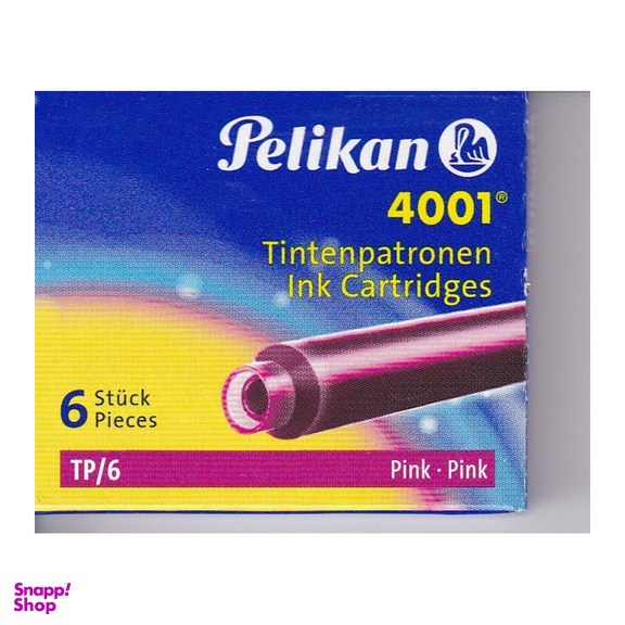 جوهر فشنگی پلیکان (Pelikan) مدل کوتاه کارتریج 4001 رنگ صورتی بسته 6 عددی