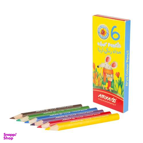 مداد رنگی 6 رنگ کوتاه جعبه مقوایی آریا (Arya) کد 3071