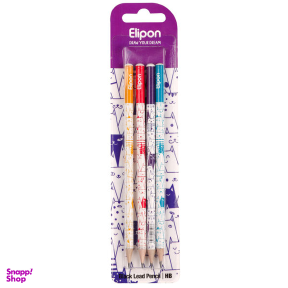 مداد مشکی الیپون (Elipone) مدل فانتزی گرد کد 8101140 بسته 4 عددی