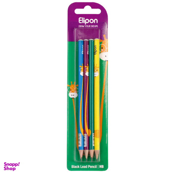 مداد مشکی الیپون (Elipone) مدل فانتزی گرد کد 8101240 بسته 4 عددی