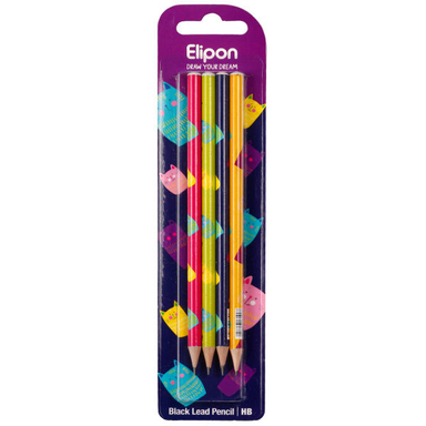مداد مشکی الیپون (Elipone) مدل فانتزی گرد کد 8101340 بسته 4 عددی