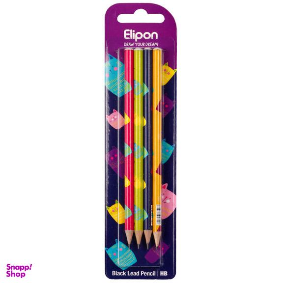 مداد مشکی الیپون (Elipone) مدل فانتزی گرد کد 8101340 بسته 4 عددی
