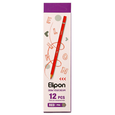 مداد قرمز الیپون (Elipone) مدل کلاسیک شش گوش کد 8110101 بسته 12 عددی