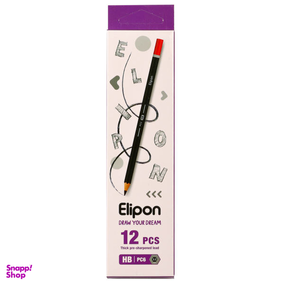 مداد مشکی الیپون (Elipone) مدل کلاسیک شش گوش کد 8110001 بسته 12 عددی