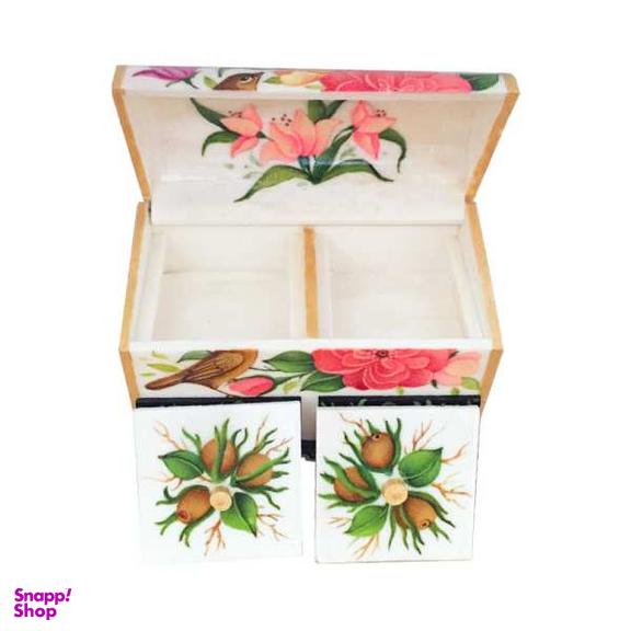 جعبه جواهرات استخوانی طرح گل و مرغ کد B 307