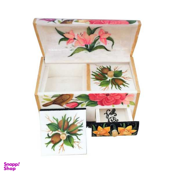 جعبه جواهرات استخوانی طرح گل و مرغ کد B 307