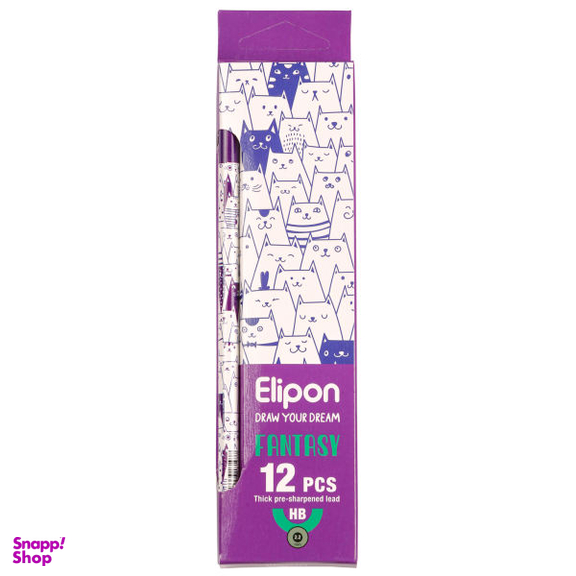 مداد مشکی الیپون (Elipone) مدل فانتزی گرد کد 8101112 بسته 12 عددی