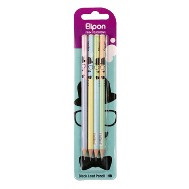 مداد مشکی الیپون (Elipone) مدل فانتزی گرد کد 8101440 بسته 4 عددی