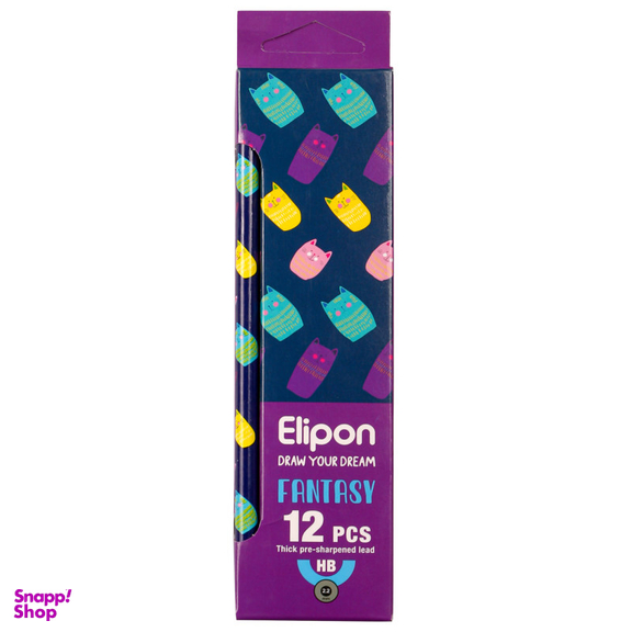 مداد مشکی الیپون (Elipone) مدل فانتزی گرد کد 8101412 بسته 12 عددی