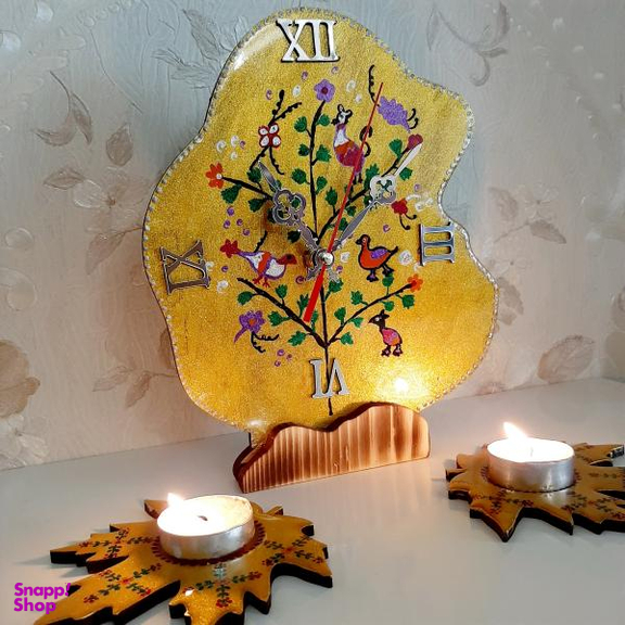 ست ساعت و جاشمعی مدل درخت و پرنده کد 12 مجموعه 3 عددی