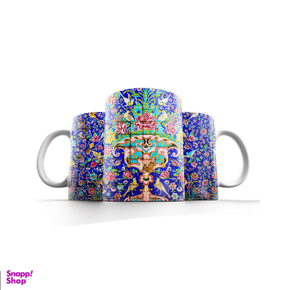 ماگ طرح کاشی گل و مرغ کد trm515 به همراه ماوس پد و زیر لیوانی