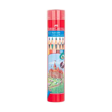 مداد رنگی 12 رنگ فابر کاستل (Faber Castell) مدل جعبه فلزی استوانه ای طرح قلعه