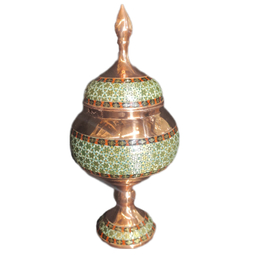 شکلات خوری پایه دار مس و خاتم اثر استاد آقاجانی