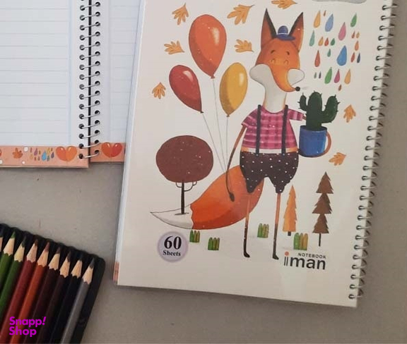 دفتر جلد طلقی ایمان (Iman) مدل Happy Animals طرح روباه