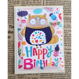 کارت پستال طرح تولد مبارک جغد رنگی کالک