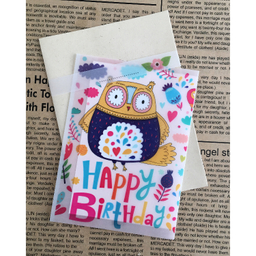 کارت پستال طرح تولد مبارک جغد رنگی کالک