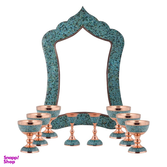 ست هفت سین سنگاب، آینه و شمعدان فیروزه کوبی آقاجانی کد 8 مجموعه 9 عددی