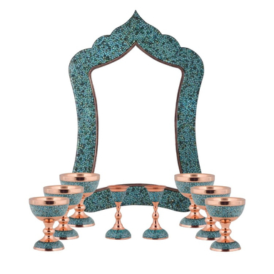 ست هفت سین سنگاب، آینه و شمعدان فیروزه کوبی آقاجانی کد 9 مجموعه 9 عددی