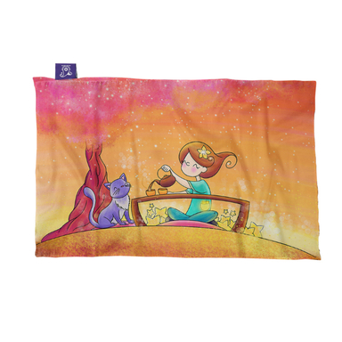 کاغذ کادو پارچه‌ ای ترمه طراحان ایده (Terme Tarrahan Ide) طرح دخترک و گربه بنفش کد cfp1610