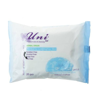 دستمال مرطوب یونی لد (Uni Led) سری Herbal Origin مدل Normal To Combination Skin بسته 20 عددی
