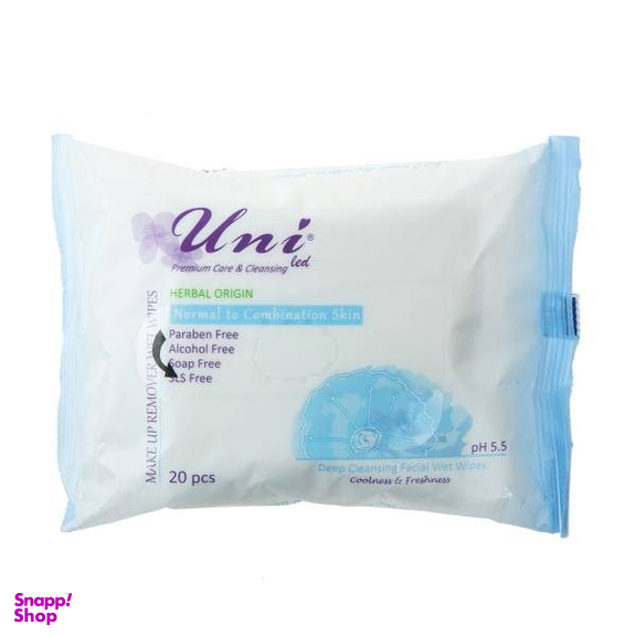 دستمال مرطوب یونی لد (Uni Led) سری Herbal Origin مدل Normal To Combination Skin بسته 20 عددی