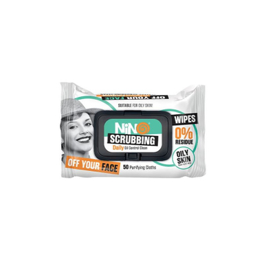 دستمال مرطوب آرایش پاک کن نینو (Nino) در دار مخصوص پوست چرب بسته 50 عددی