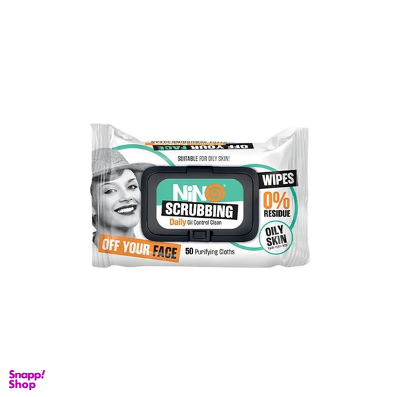دستمال مرطوب آرایش پاک کن نینو (Nino) در دار مخصوص پوست چرب بسته 50 عددی