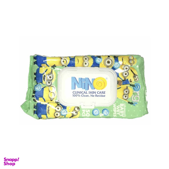 دستمال مرطوب کودک نینو (Nino) طرح مینیون سبز دردار بسته 50 عددی