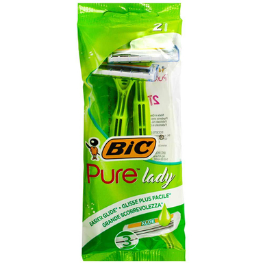 خود تراش زنانه بیک (Bic) مدل Pure Lady 3 حاوی آلویه ورا بسته 2 عددی