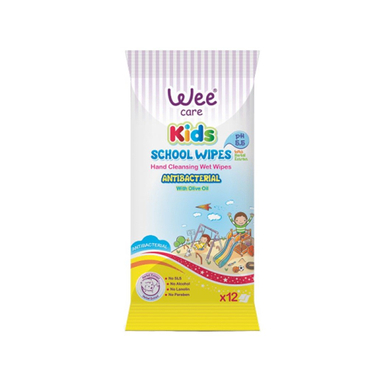دستمال مرطوب مدرسه وی کر (Wee Care) مدل Antibacterial بسته 12 عددی