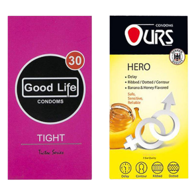 کاندوم مدل Tight گودلایف (Good life) بسته 12 عددی به همراه کاندوم اورز مدل Hero بسته 12 عددی