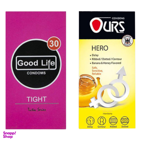 کاندوم مدل Tight گودلایف (Good life) بسته 12 عددی به همراه کاندوم اورز مدل Hero بسته 12 عددی