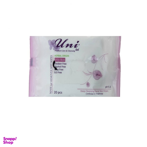 دستمال مرطوب یونی لد (Uni Led) سری Herbal Origin مدل Oily Skin بسته 20 عددی