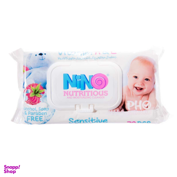 دستمال مرطوب کودک میوه ای نینو (Nino) بسته 50 عددی