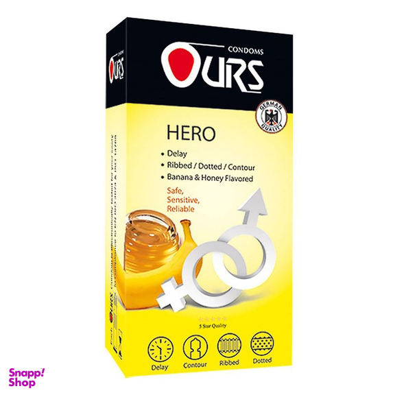 کاندوم باریک و تاخیری آورز (Ours) مدل هیرو بسته 12 عددی
