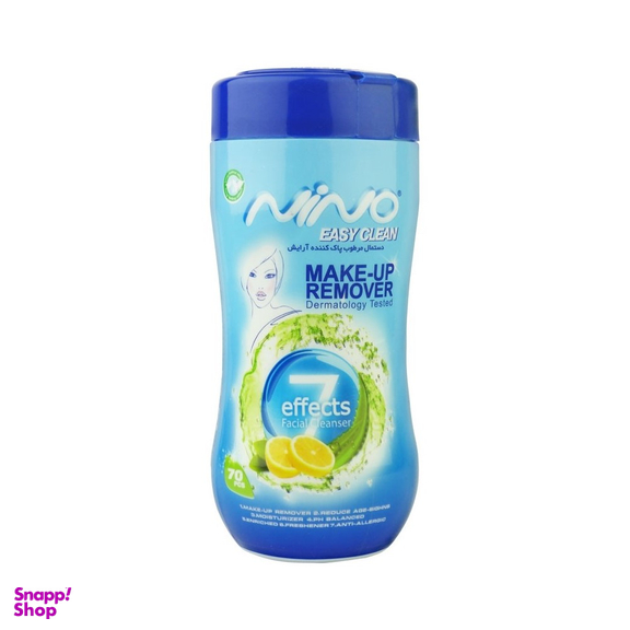 دستمال مرطوب نینو (Nino) مدل پاک کننده آرایش 7 کاره بسته 70 عددی