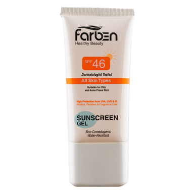 ژل ضد آفتاب فاربن (Farben) مدل Water Resistant با SPF46 مناسب انواع پوست بی رنگ حجم 50 میلی‌لیتر